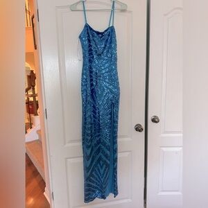 Long blue Lulus party dress